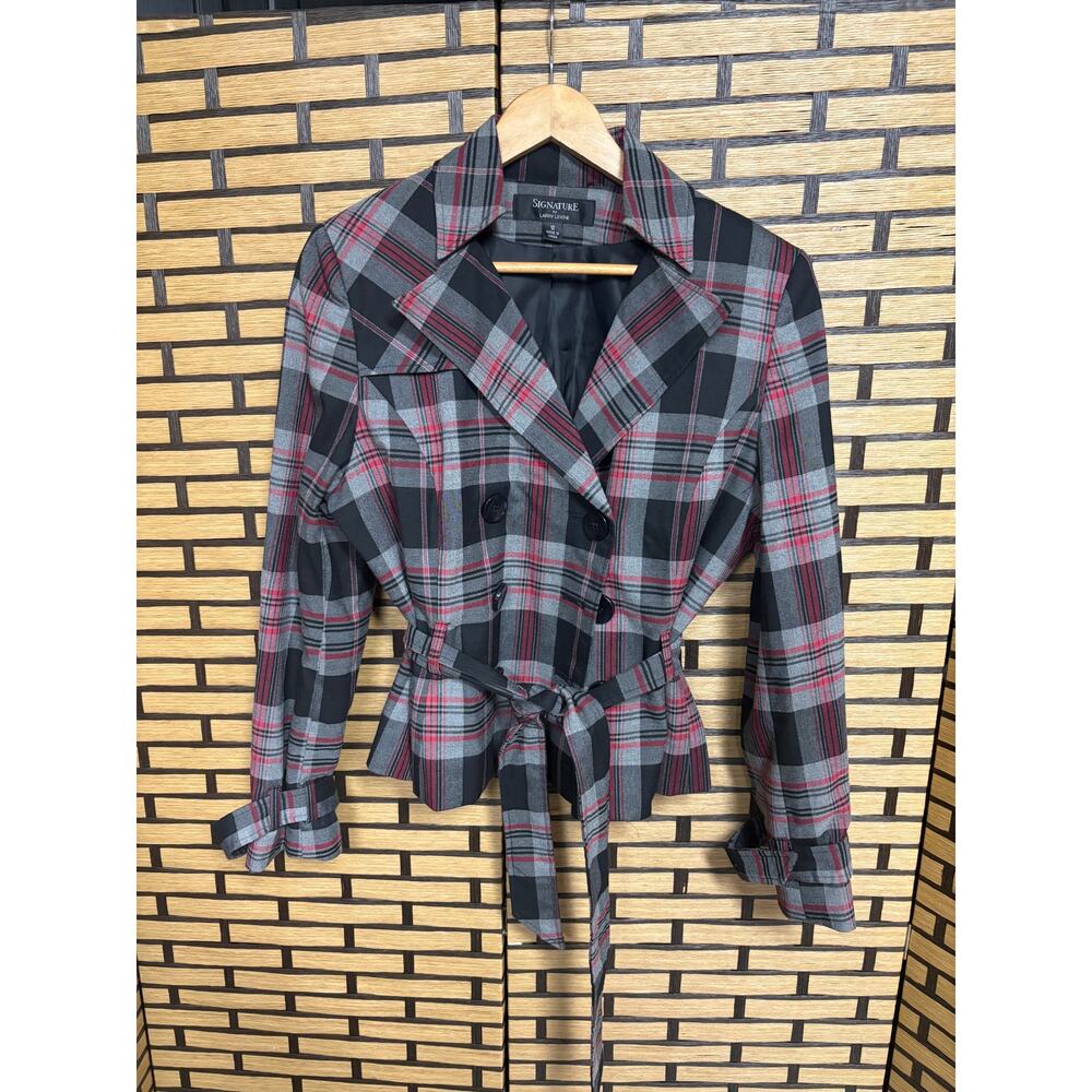 Larry Levine Red Plaid Cropped Jacket Size Large‎
